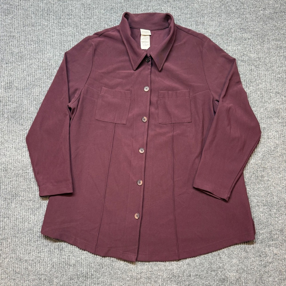 Vintage Maternity Ribbed Minimalist Button Down Top 2X‎ Burgundy Cozy Tee